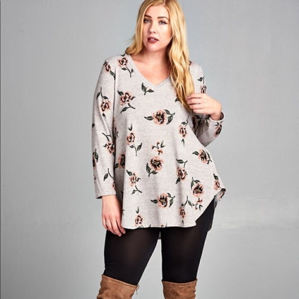 New heather grey floral hacci brushed print